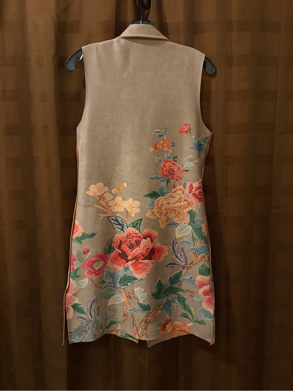 Anthropologie Solitaire Faux Suede Floral Long Vest Duster Size Small Bohemian - Picture 6 of 6